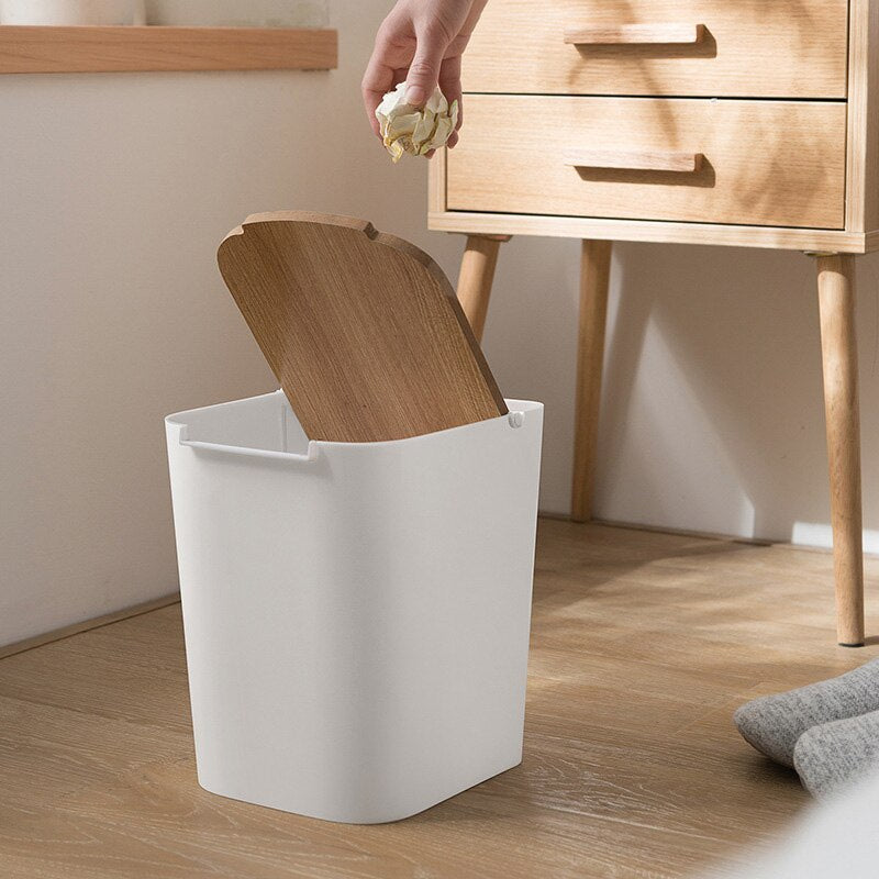 Wooden Flip-Lid Waste Bucket