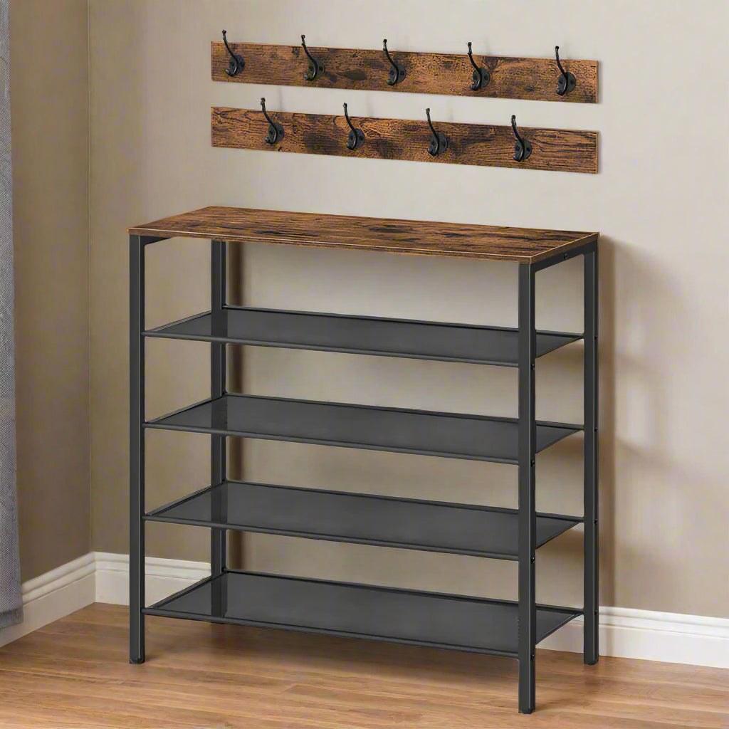 4 Level Shoe Rack & Coat Hooks